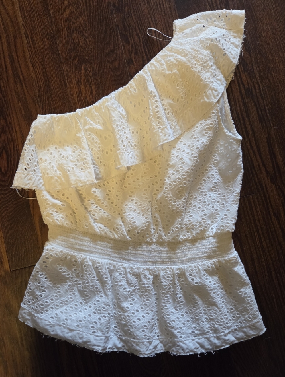 Express White Eyelet Smocked One Shoulder Top Sz Xs
